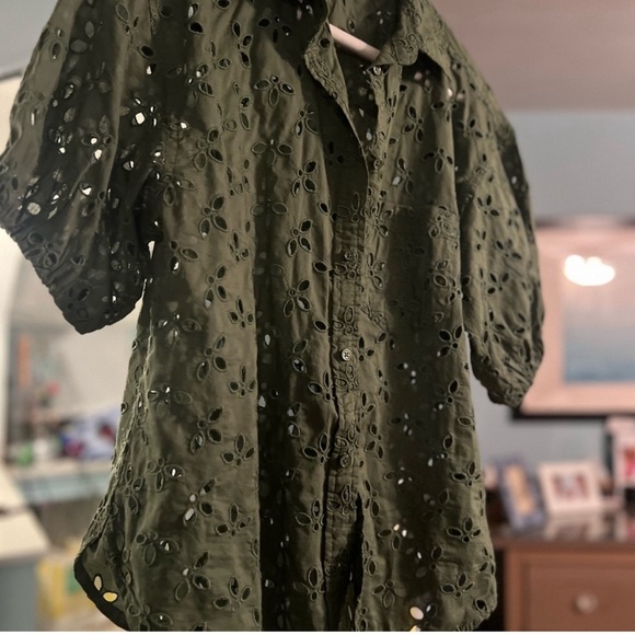Olive green eyelet blouse from J. crew - Picture 2 of 3